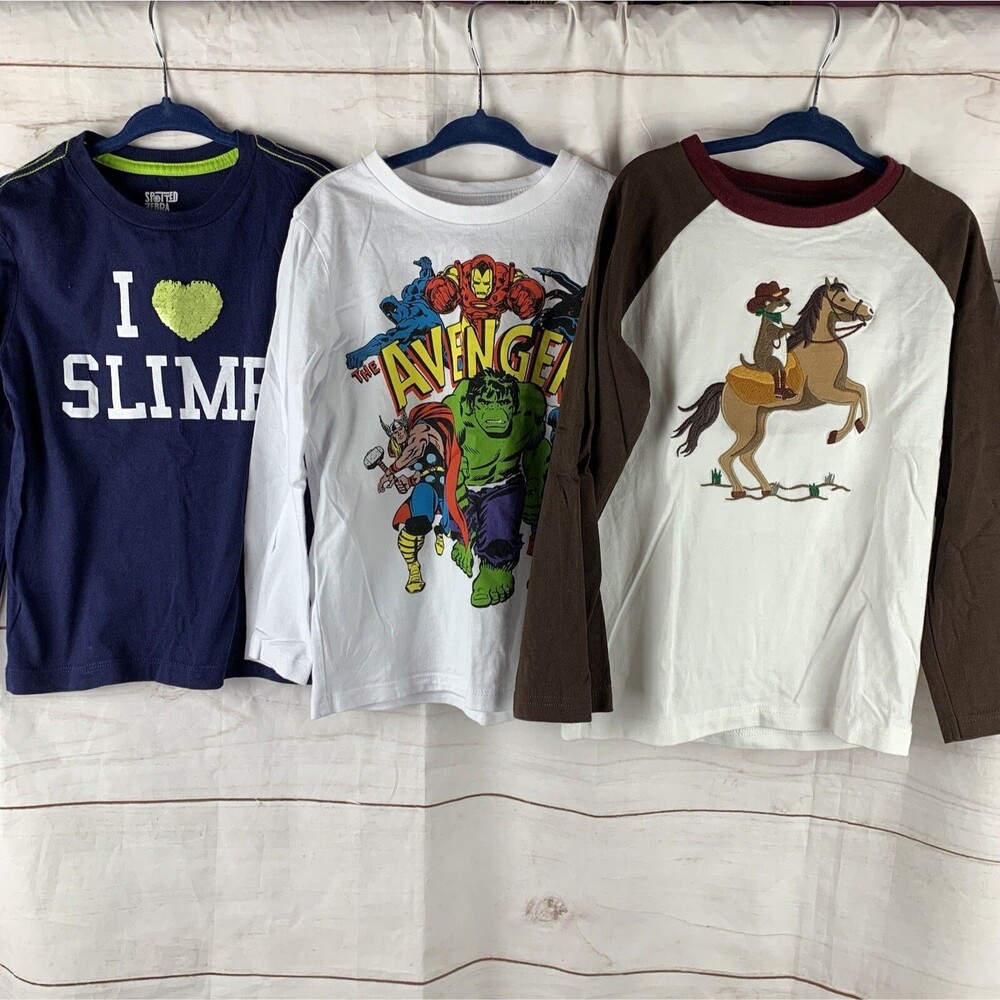 Boys Kids long-sleeved t-shirt 5T 4T x-small xs 100% Cotton set lot Texas Heroes